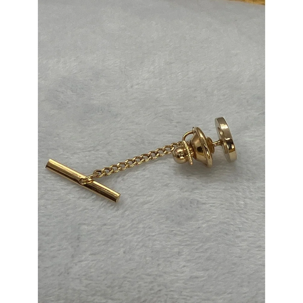 Vtg Gold Tone Tigers Eye/ Onyx Tie Tack Pin Old Money MCM‎ Estate